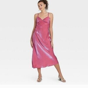 Elegant Fuscia Iridiscent/shimmer Slip Dress Gown